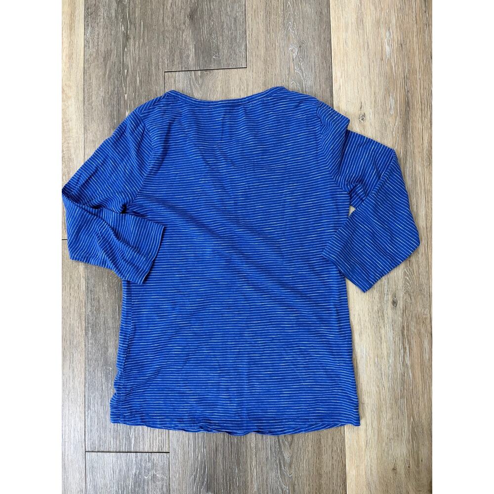 Boden Blue Striped Henley Top XS 3/4 Sleeve Casual Pocket Cotton Tee